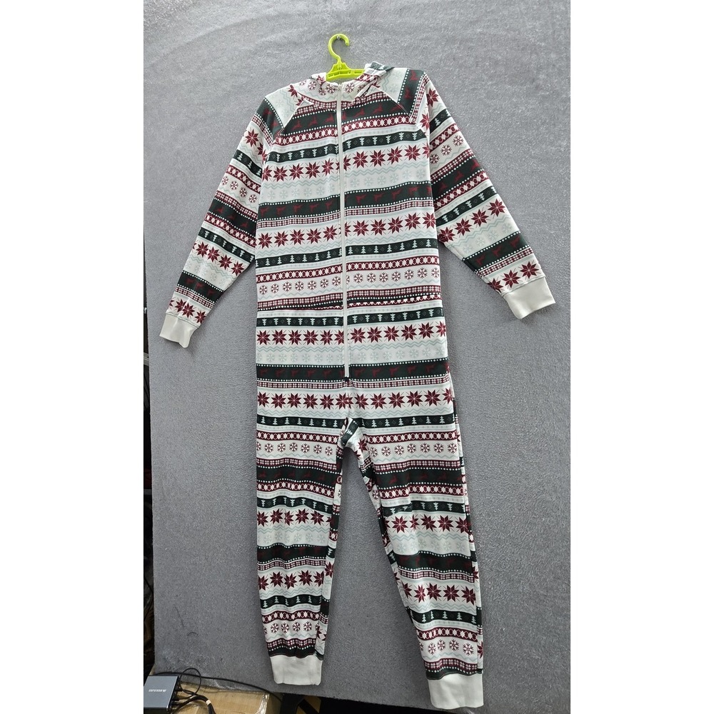 Fabletics Men Sleepwear XL White Jumpsuit Fair Isle Fleece Holiday One Piece